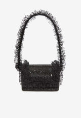 Self-Portrait Lace-Trimmed Sequined  Shoulder Bag Black CK301B_BLACK