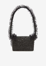 Self-Portrait Lace-Trimmed Sequined  Shoulder Bag Black CK301B_BLACK