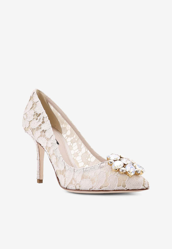 Dolce & Gabbana Bellucci 90 Crystal Embellished Lace Pumps White CD0101AL198_80005