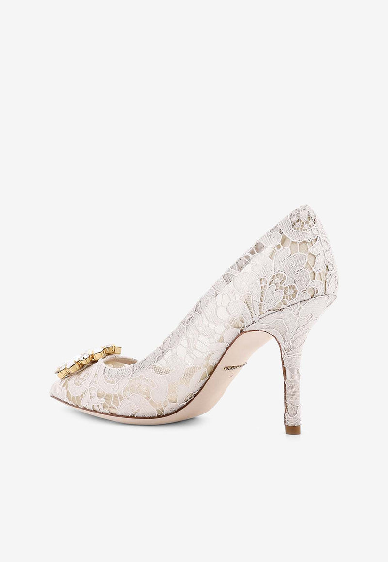 Dolce & Gabbana Bellucci 90 Crystal Embellished Lace Pumps White CD0101AL198_80005