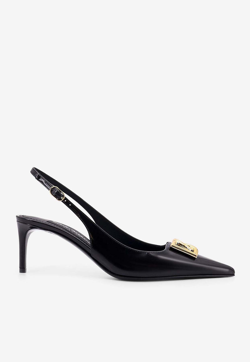 Dolce & Gabbana Lollo 60 DG Logo Slingback Pumps in Polished Leather Black CG0894A1037_80999