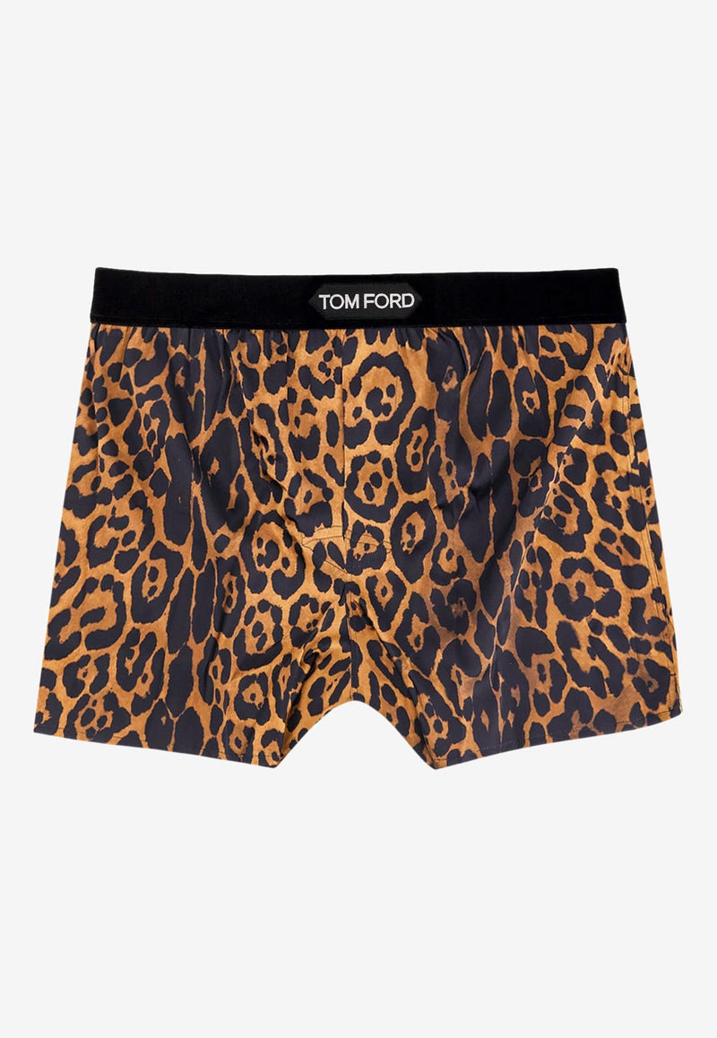 Tom Ford Leopard Print Silk Boxer Brown T4LE42010_209