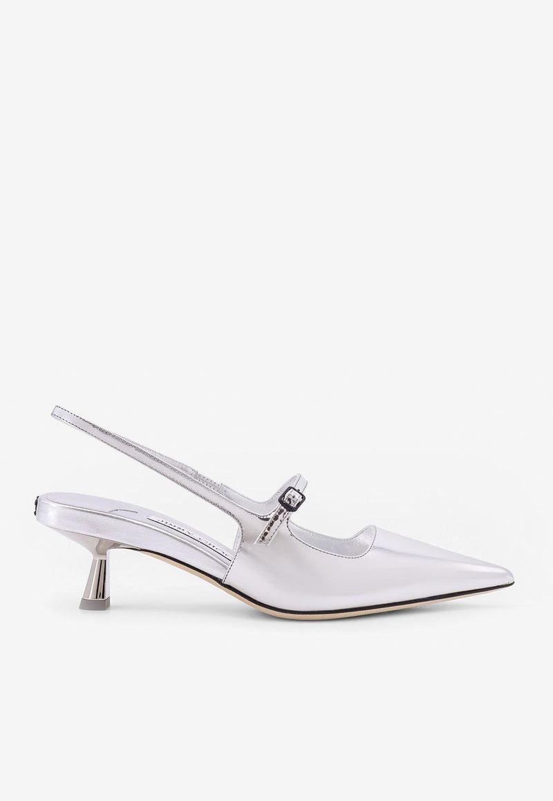 Jimmy Choo Didi 45 Patent Leather Slingback Pumps Silver DIDI45QUI_SILVER