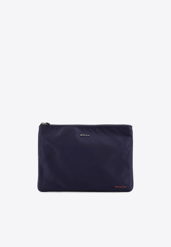 Kiton Ciro Paone Logo Plaque Zip Pouch Bag Blue UBA0059N01221_02