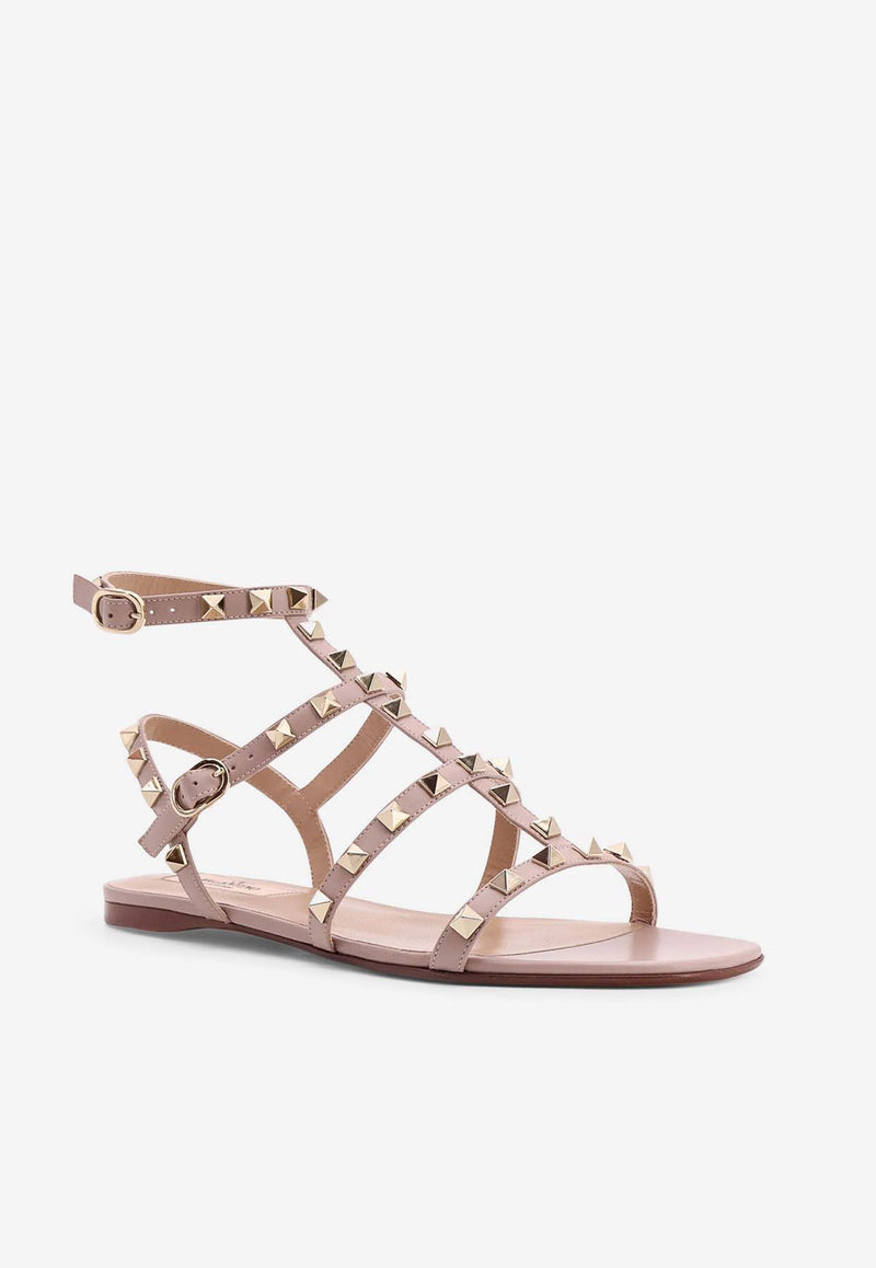 Valentino Rockstud Leather Flat SandalsPink 6W2S0A05VOD_P45