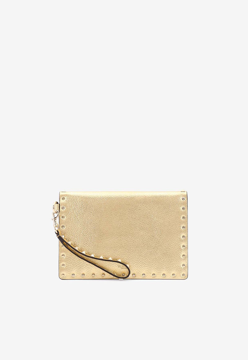 Valentino Rockstud Laminated Leather Clutch Bag Gold 6W2P0P87GGE_I8M