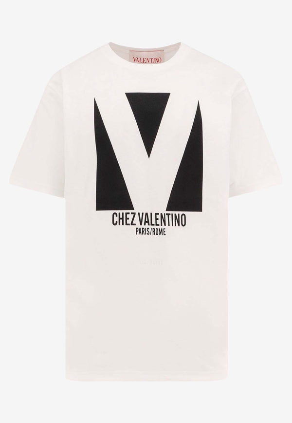 Valentino Chez Logo Print T-shirt White 6B3MG24H95W_A03