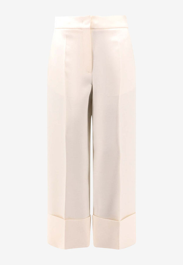 Valentino Wool and Silk Turn-Up Tailored Pants White 6B3RB6551CF_A03