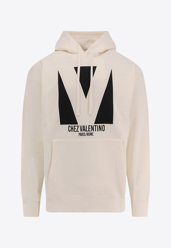 Valentino Chez Logo Print Hooded Sweatshirt Beige 6V3MF28NAQA_A03