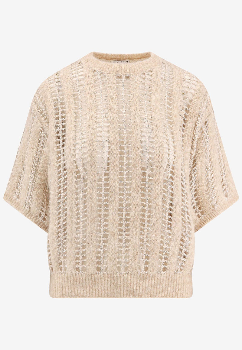 Brunello Cucinelli Dazzling Net Top in Mohair Blend Beige MCM510600_CQK82