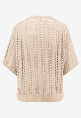 Brunello Cucinelli Dazzling Net Top in Mohair Blend Beige MCM510600_CQK82