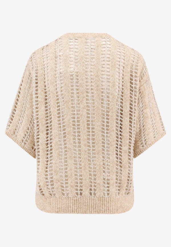 Brunello Cucinelli Dazzling Net Top in Mohair Blend Beige MCM510600_CQK82