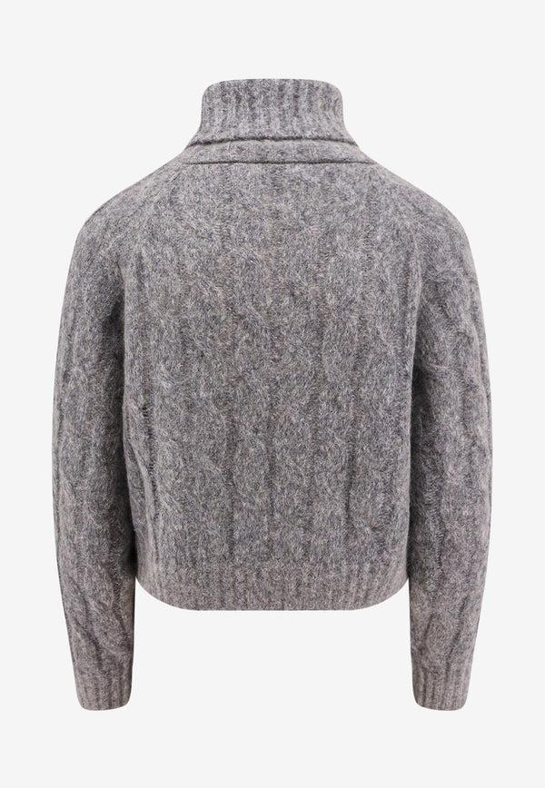 Brunello Cucinelli Cable Knit Wool-Blend Turtleneck Sweater Gray MHM523603_C1599