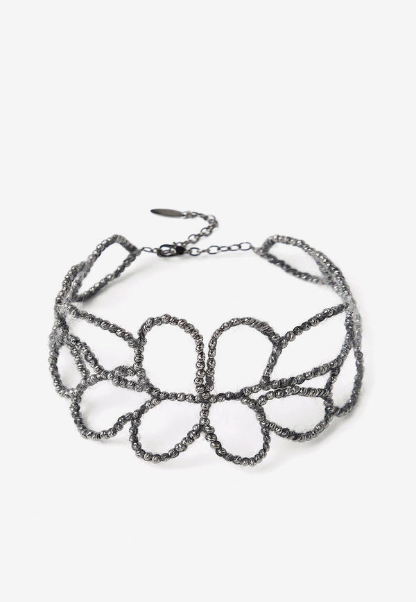 Brunello Cucinelli Ramage Sterling Silver and Mohair Choker Necklace Silver MCOW9LA52_COD36