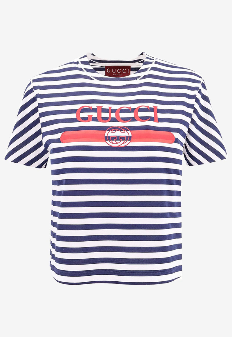 Gucci Vintage Logo Print Striped T-shirt Blue 789314XJGL9_9074