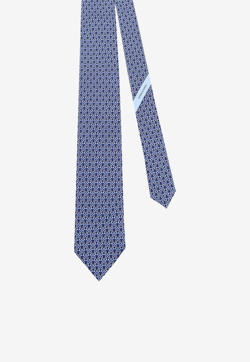 Salvatore Ferragamo Patterned Silk Tie Blue 350814757976_MARINE