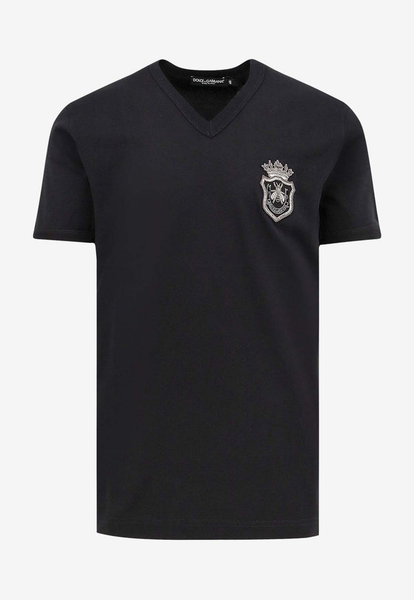 Dolce & Gabbana Heraldic Patch V-neck T-shirt G8HL7ZG7O4C_N0000