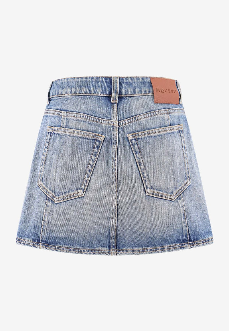 Alexander McQueen Pleated Mini Denim Skirt Blue 817595QMACV_4315