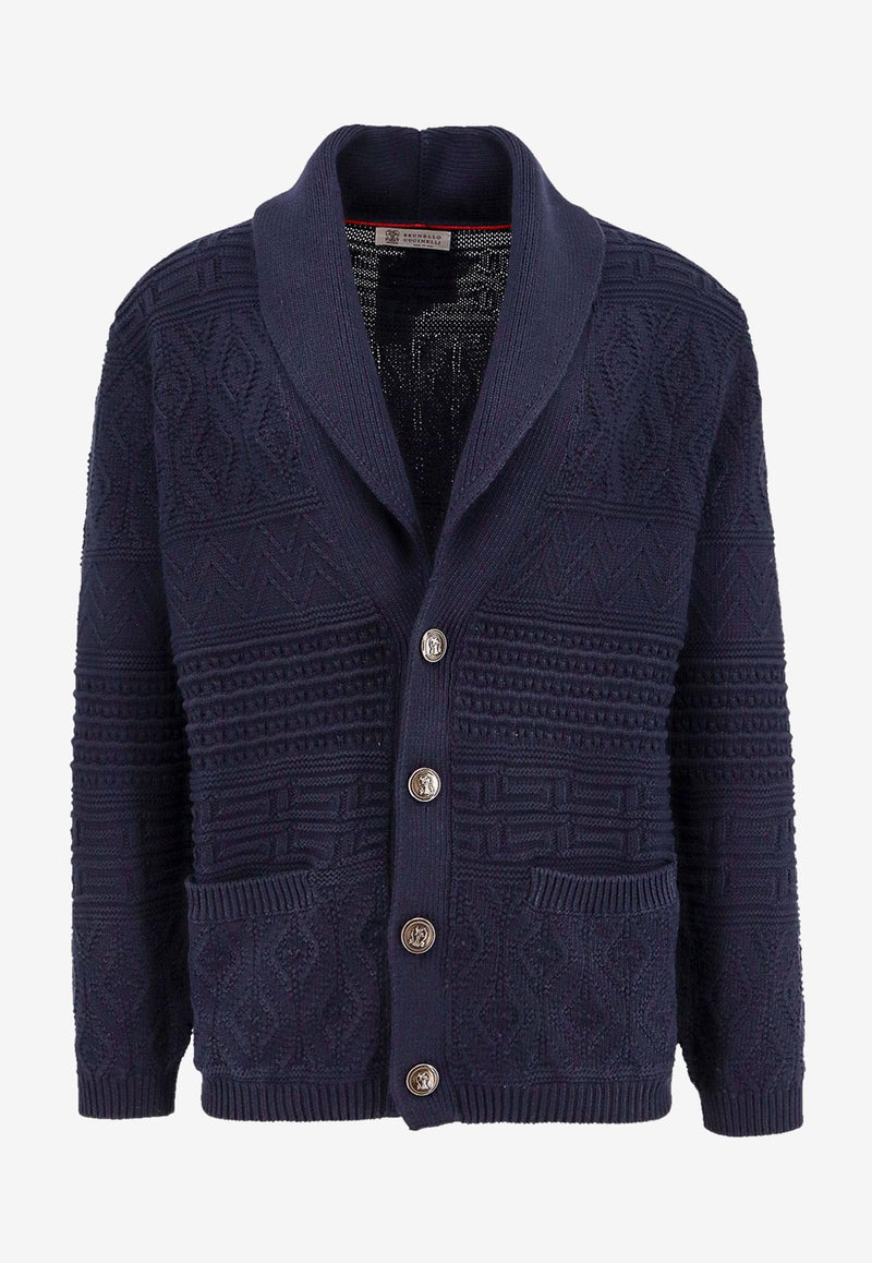 Brunello Cucinelli Shawl-Collar Buttoned Cardigan Blue M28505106_C2425