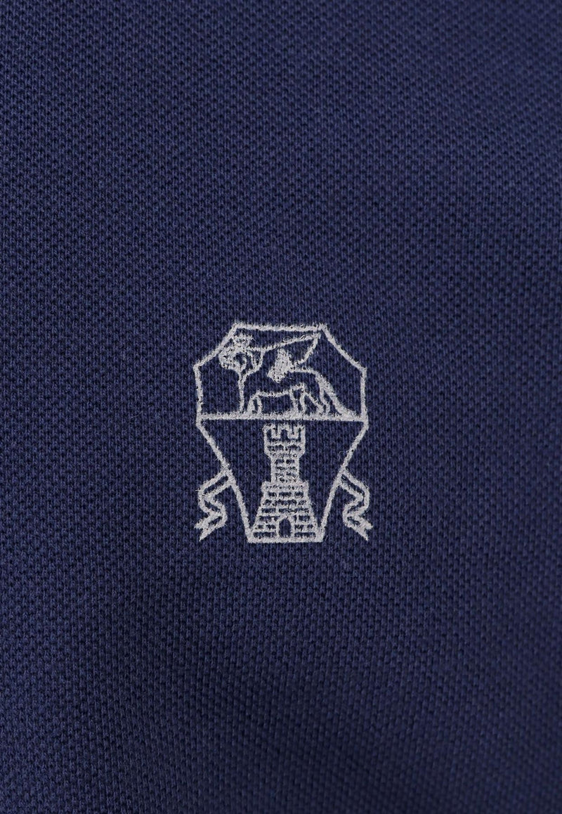 Brunello Cucinelli Embroidered Logo Polo T-shirt Blue ME8548788_CCV61