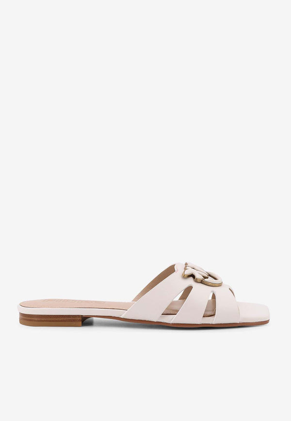 PINKO Marli 09 Leather Flat Mules White SD0313P003_Z12