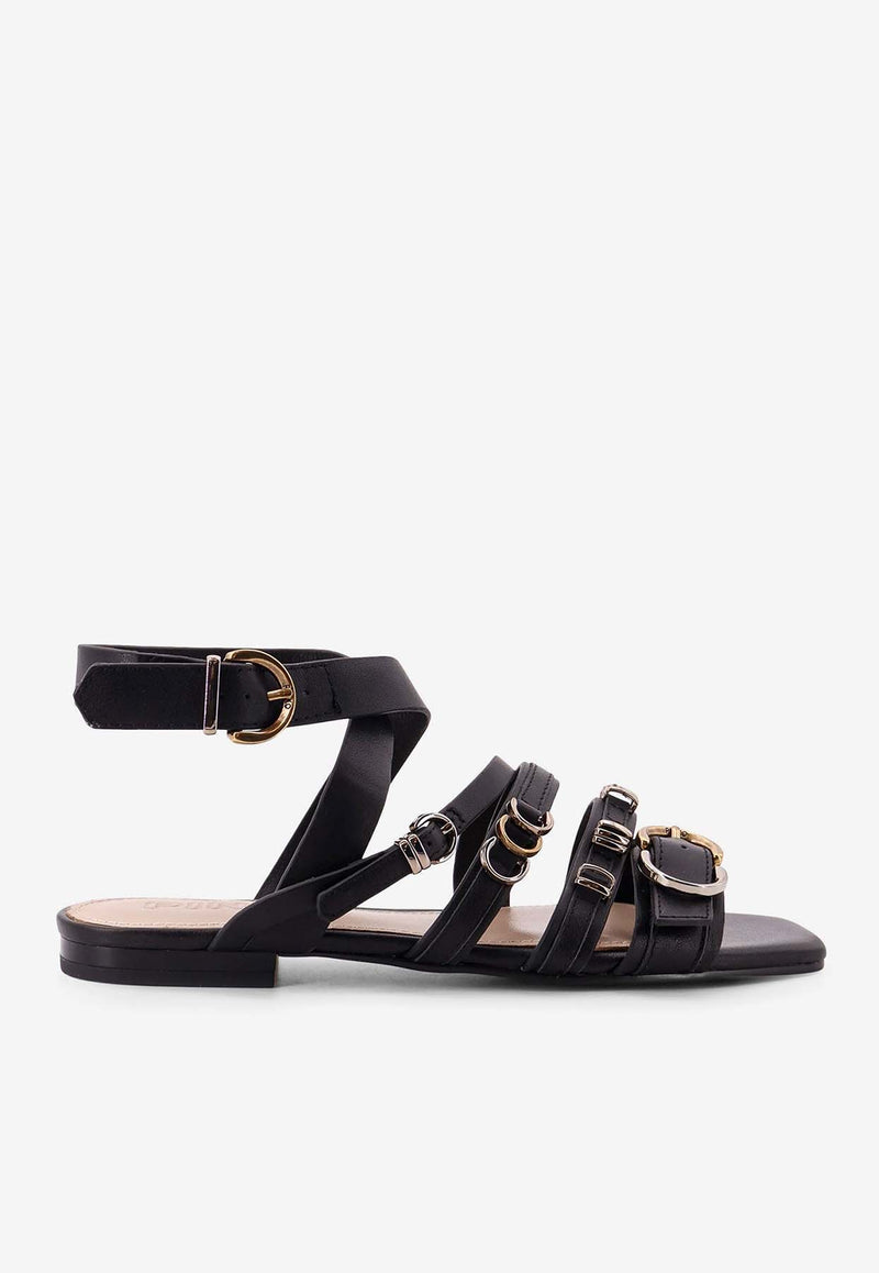 PINKO Marli 08 Leather Flat Sandals Black SD0317P001_Z99