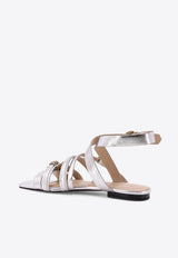 PINKO Marli Laminated Leather Flat Sandals Silver SD0317P049_ZZF