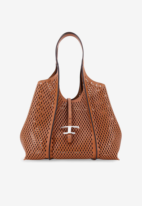 Tod's Medium T Timeless Perforated Leather Tote Bag Brown XBWTSBAW300UPP_S410