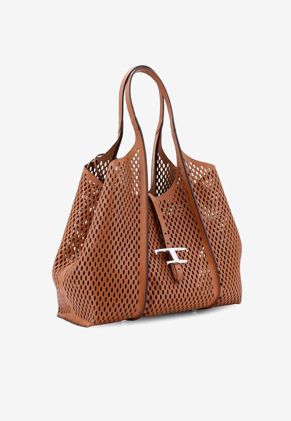 Tod's Medium T Timeless Perforated Leather Tote Bag Brown XBWTSBAW300UPP_S410