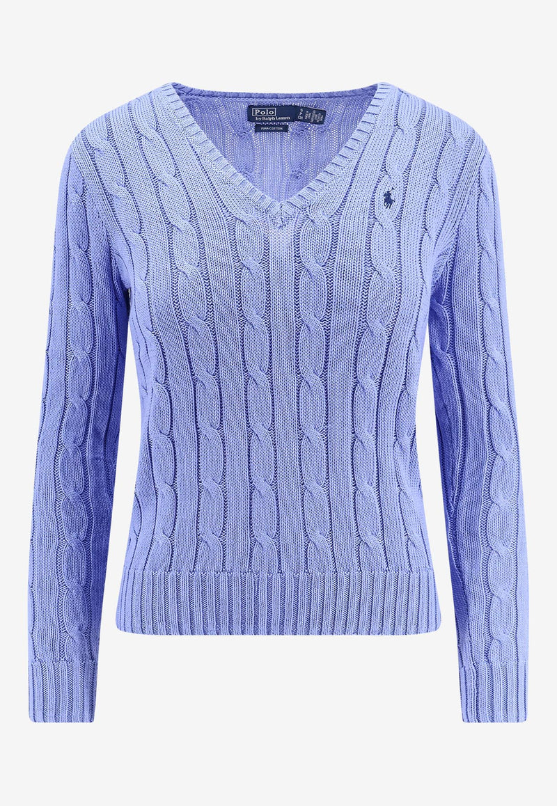 Polo Ralph Lauren Cable Knit V-neck Sweater Blue 211891641_003