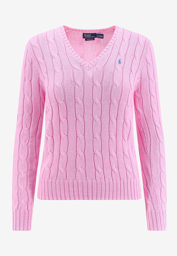 Polo Ralph Lauren Cable Knit V-neck Sweater Pink 211891641_004