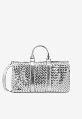 Bottega Veneta Intrecciato Leather Metallic Duffel Bag Silver 650066V2WQ1_8101