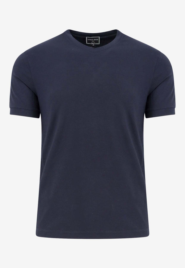 Giorgio Armani V-neck Solid T-shirt Blue 8NST63SJP4Z_UBSG