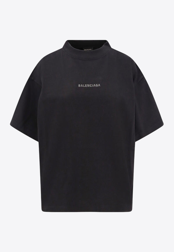 Balenciaga Logo-Printed Crewneck T-shirt Black 818431TOVJ6_1000