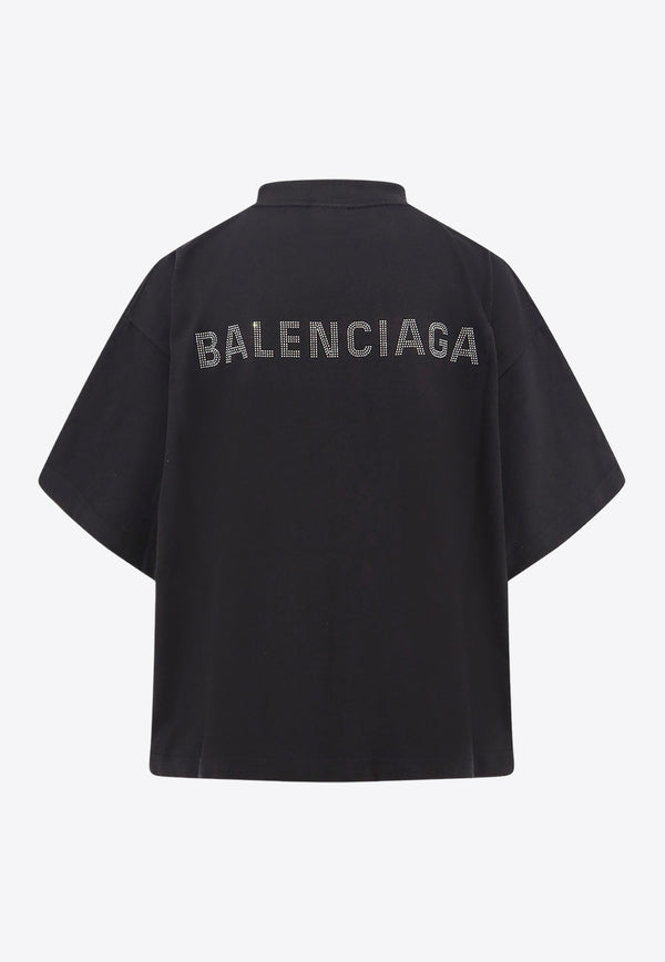 Balenciaga Logo-Printed Crewneck T-shirt Black 818431TOVJ6_1000