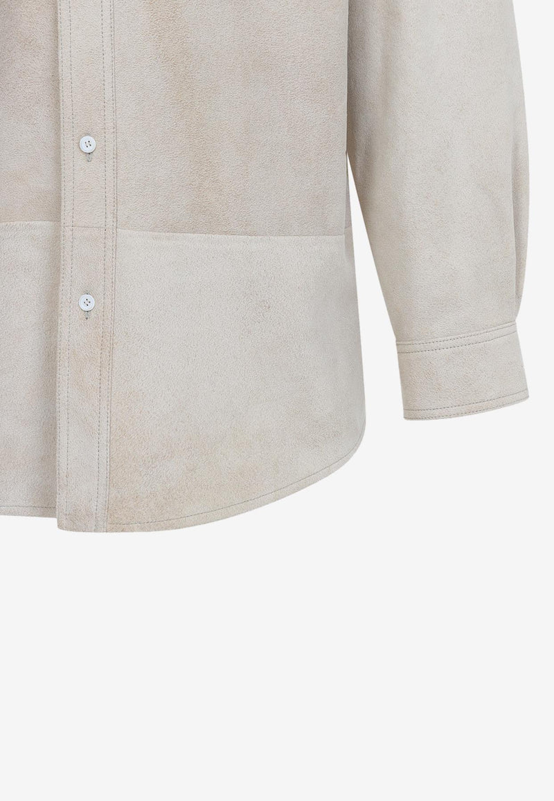 جاكيت بقَصة قميص من الجلد الشمواه