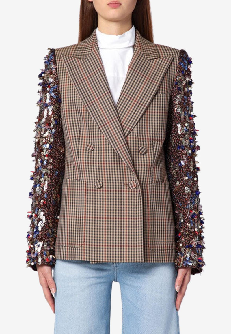 Dries Van Noten Sequin Embellished Double-Breasted Blazer Brown 0104279048/P_DRVNO-701