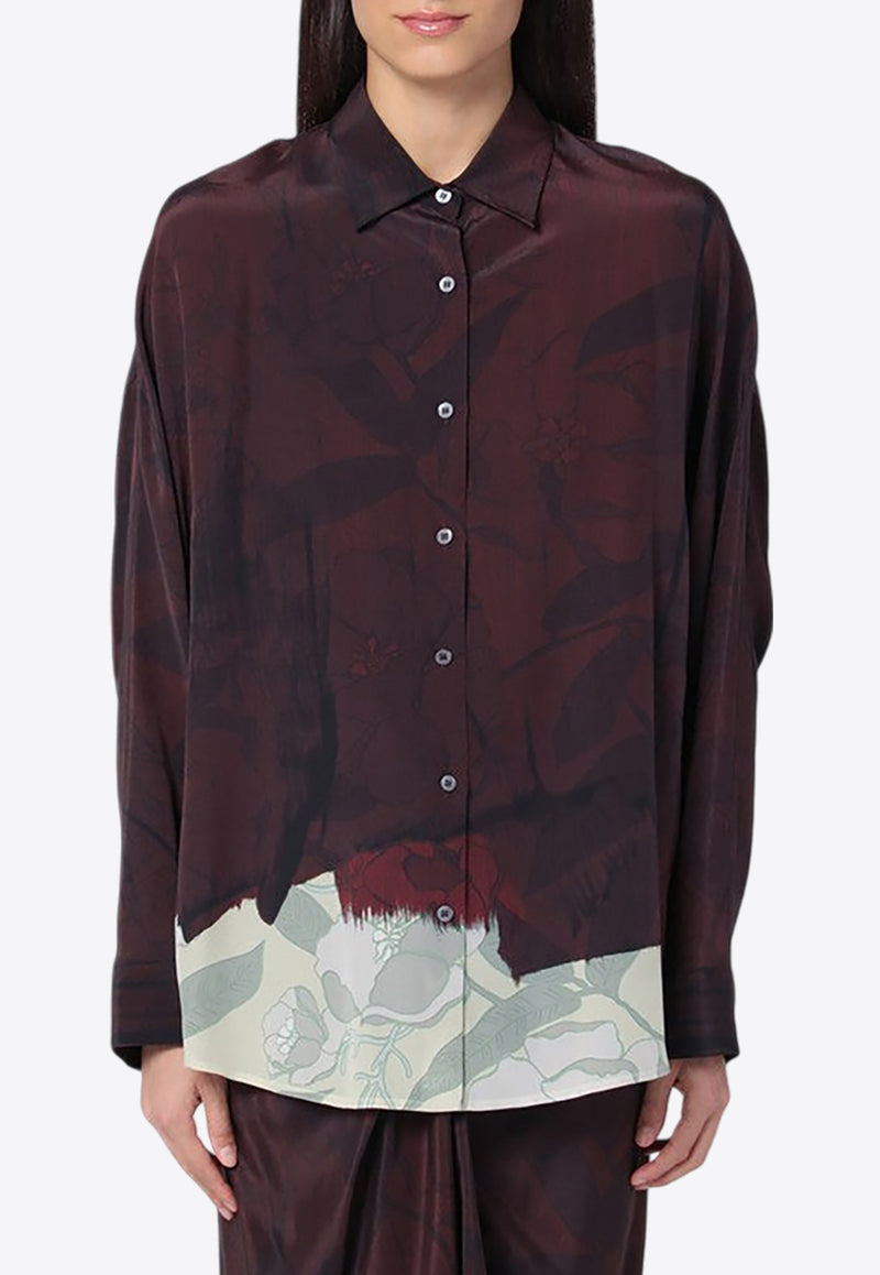 Dries Van Noten Silk Floral Print Shirt Brown 0107019069/P_DRVNO-703