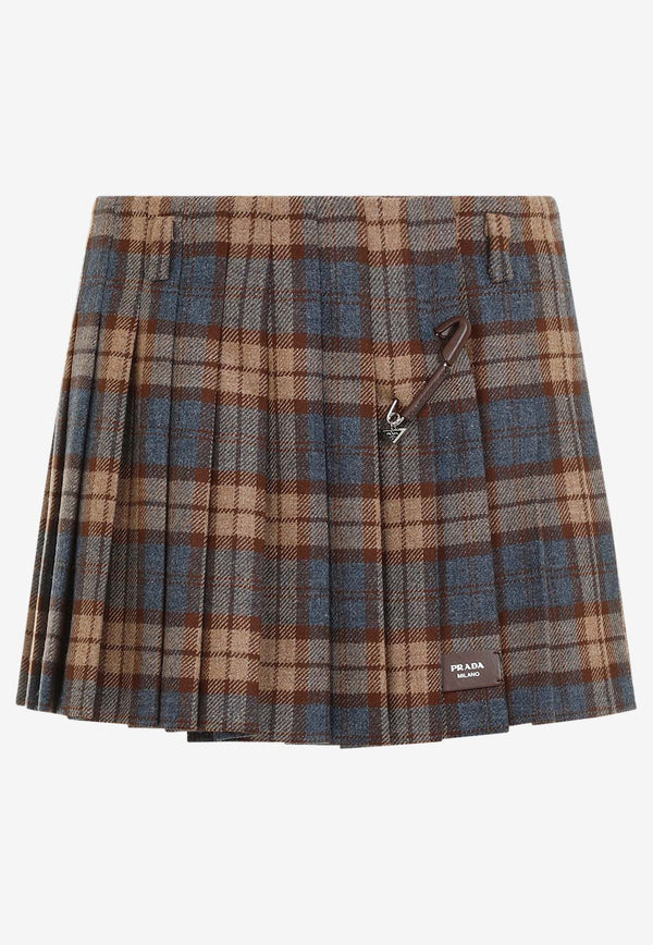 Pleated Checked Mini Skirt in Wool