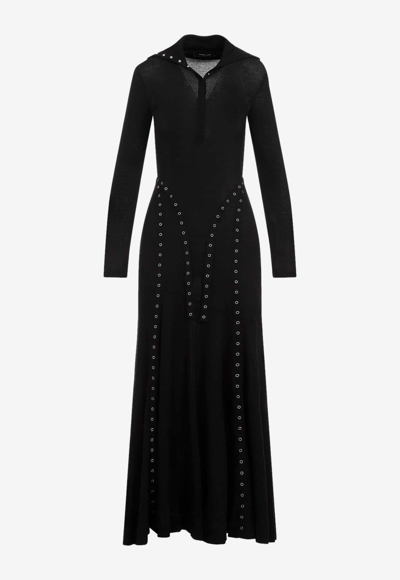 Eyelets Long-Sleeved Maxi Dress