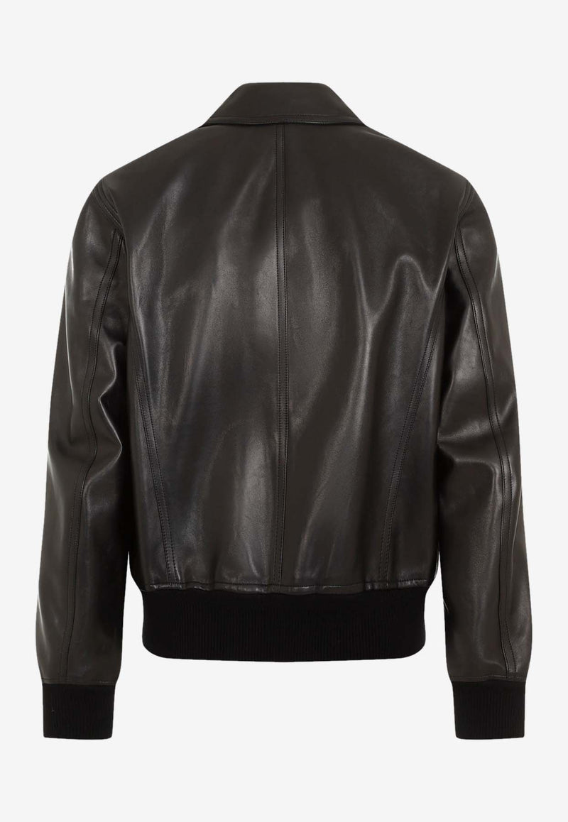 Zip-Up Leather Bomber Jacket