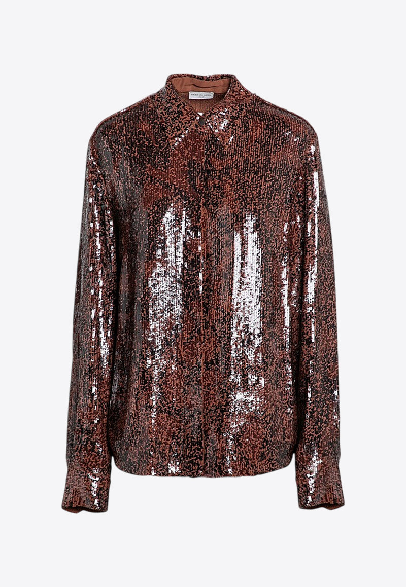 Dries Van Noten Long-Sleeved Sequin Embellished Shirt Brown 0107419315/P_DRVNO-606