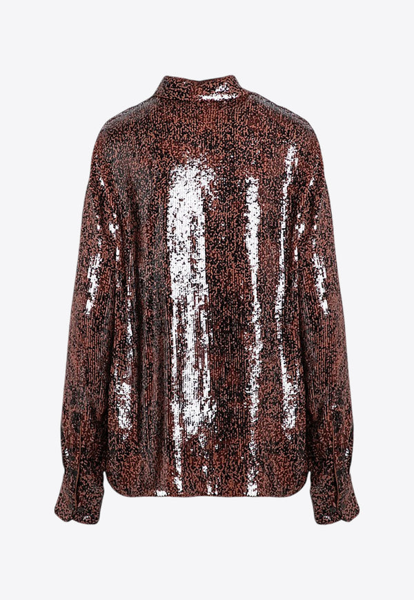 Dries Van Noten Long-Sleeved Sequin Embellished Shirt Brown 0107419315/P_DRVNO-606