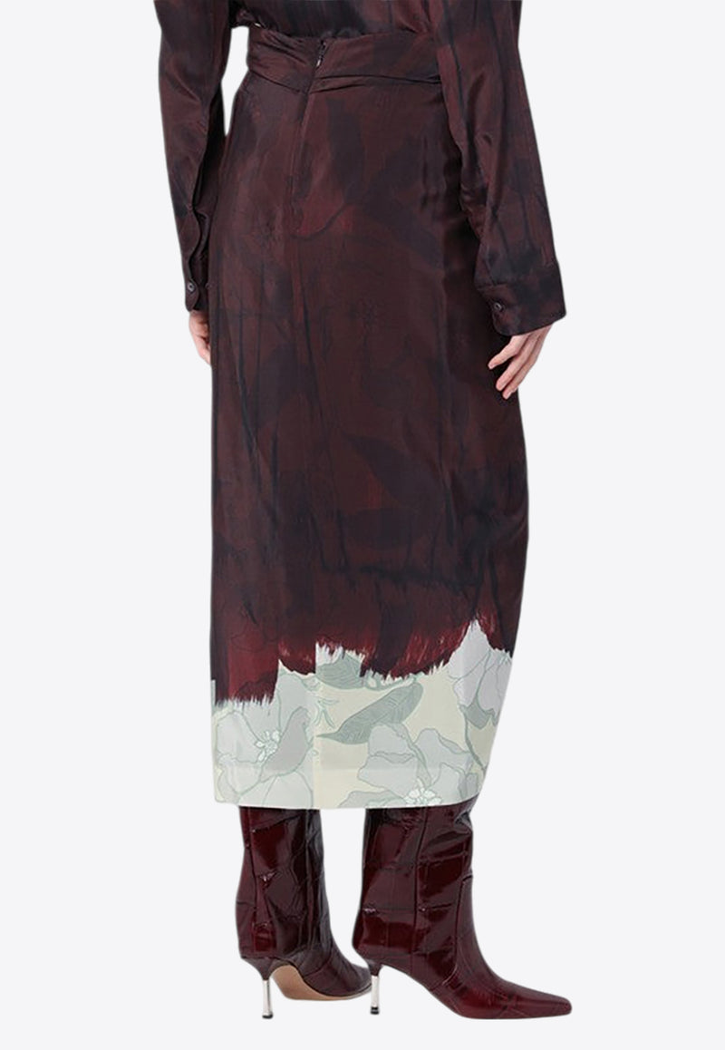 Dries Van Noten Draped Floral Midi Skirt Brown 0108069069/P_DRVNO-703