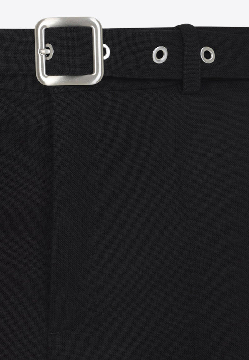 Wool Canvas Belted Trousers