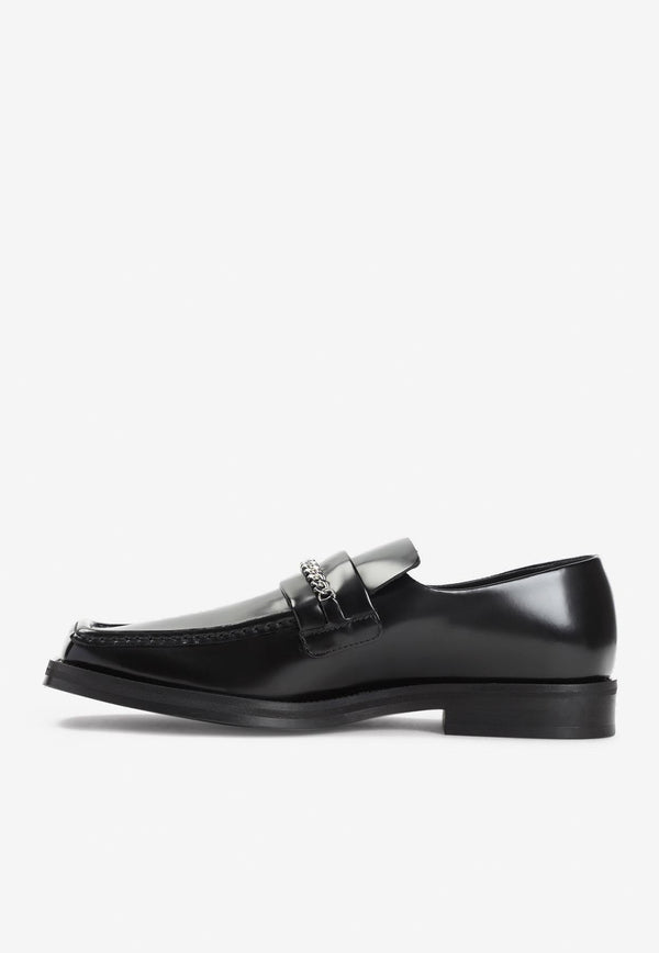 Square-Toe Leather Loafers