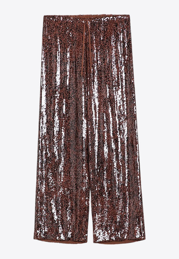 Dries Van Noten Wide-Leg Sequined Pants Brown 0109329315/P_DRVNO-606