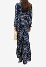 Rixo Emory Polka Dots Silk Maxi Dress Navy 010.02282.124.03557_NAVY