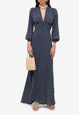 Rixo Emory Polka Dots Silk Maxi Dress Navy 010.02282.124.03557_NAVY