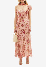 Rixo Ester Ruffled Floral Print Midi Dress
 Pink 010.05411.126.07555_PINK MULTI